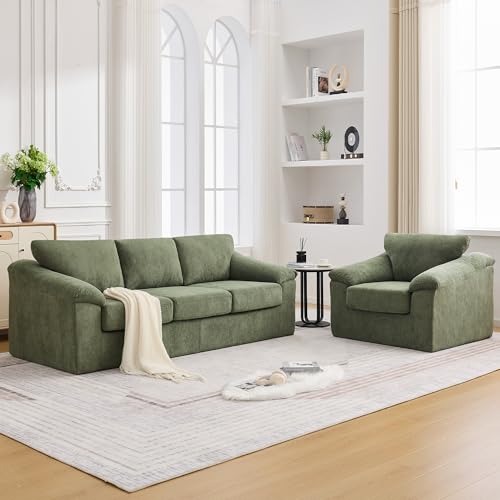 Boneless Couch Sets, Modern 3 Seater Sofa with Accent Chair, Floor Cloud Couch Sets with Extra Comfy Soft Deep Seats for Living Room, Apartment, No Assemby, Set of 2, Green - color: Green, size: 1+3 Seater Sofa