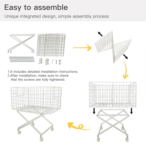 Rolling Laundry Basket with Wheels, 27" Elevated 80L Cart White | Durable metal cart with 360° swivel wheels glides smoothly, while the 27" elevated design reduces bending