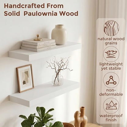 fuqing 20 Inch Floating Shelves, 6.7 Inch Deep White Wall Shelves Set of 2 | 20'' x 6.7'' x 1.4'' White Wood Shelves for Bathroom, Living Room, 35LBS, Lightweight, Hardware Included, Waterproof Finish - color: White, size: 20 Inch