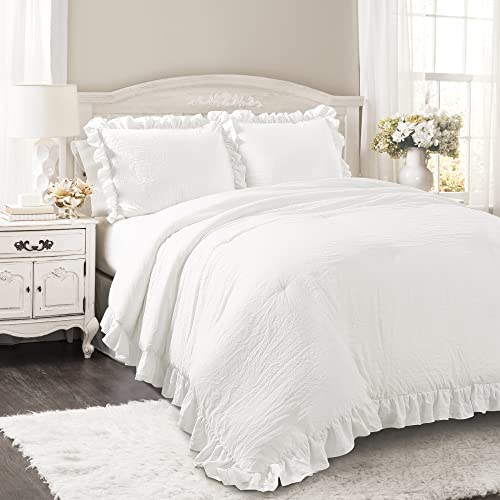 Lush Decor Reyna Ruffle Comforter Set - 3 Piece Full/Queen Size Ruffle Comforter Set - Elegance for Bedroom - Full/Queen, Pure White - color: Pure White, size: Full/Queen