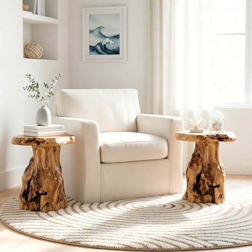 WELLAND Solid Wood Pedestal End Table, 19" H Rustic Accent Table | Handcrafted from solid wood, showcasing unique grain patterns and natural organic beauty - color: Natural