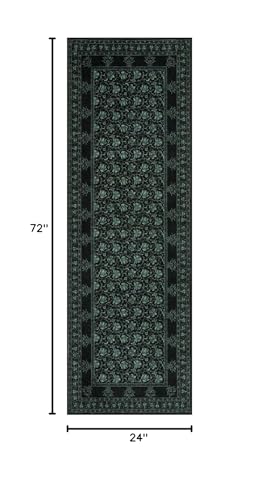 Lahome Black Kitchen Runner Rug 2x6, Low Plie Rug Runners for Hallways Non Slip, Vintage Floral Washable Runner for Entryway Laundry Room Bathroom (2'x6', Black/Green) - color: Black/Green, size: 2' x 6'