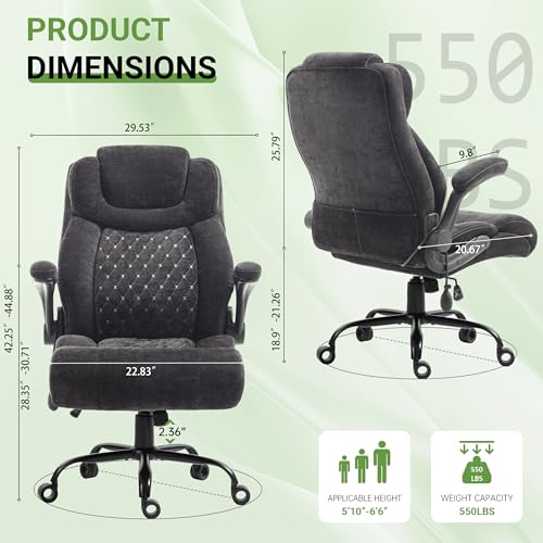 Office Chair, Big and Tall Executive Chair with Air-Lumbar Support, Breathable Desk Computer Chair with Adjustable Flip-up Armrests, Wide Cushion Seat Swivel Home Office Chair - color: Lightblack