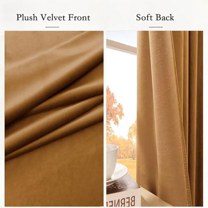 Timeper Gold Brown Velvet Curtains 120 inches 2 Panels, Light Blocking Curtains for Bedroom Living Room Thermal Insulated Luxury Super Soft Window Drapes,Back Tab & Rod Pocket,W52 x L120 inches - color: Gold Brown, size: 52"W x 120"L (Pack of 2)