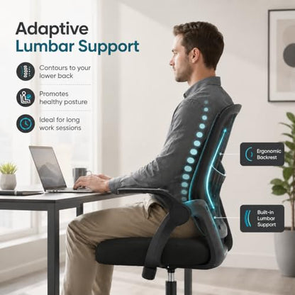 Ergonomic Office Chair, Home Office Desk Chair, Breathable Mesh Desk Chair with Adjustable Lumbar Support and Flip-up Armrests, Game Chairs, 360° Swivel Desk Chairs for Conference, Meeting Room(Blank) - color: Black