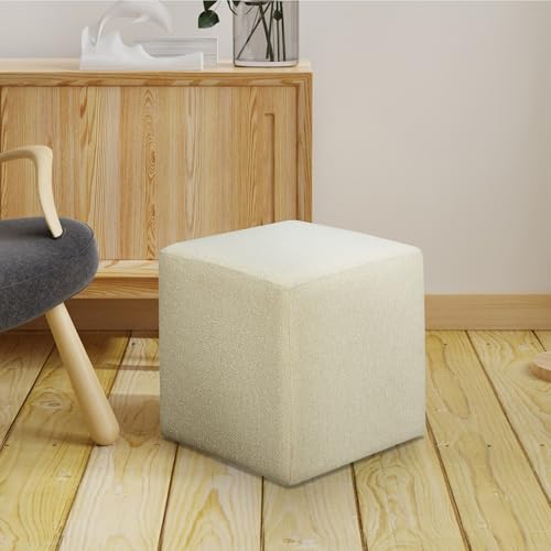 Studio Living Warren 18" Cube Ottoman, Urban Transitional, Fully Assembled, Soft Boucle Fabric, Snow - color: Snow