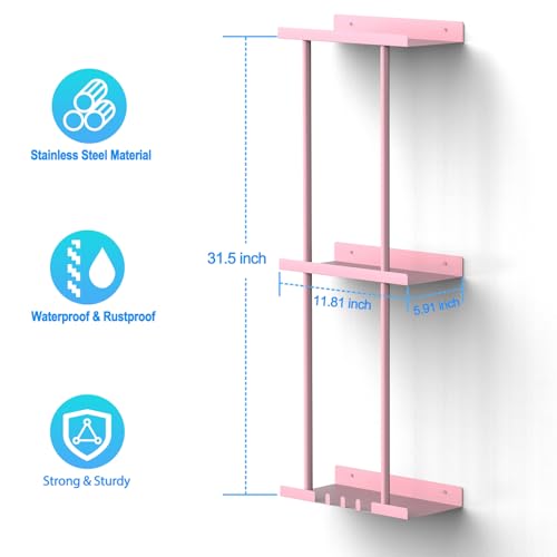 Towel Rack for Bathroom, Wall Mounted Vertical Rolled Towel Storage Organizer Holder with Shelf, Holds Up 6 Large Bath Sheets, Pink Large Size - color: Pink, size: Larger Size