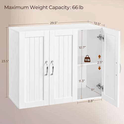 Yaheetech 3-Door Wall Mounted Bathroom Storage Cabinet, Laundry Room, White | MDF with Soft Close Doors and Adjustable Shelves, a Roomy Mirrorless Medicine Cabinet for Over the Toilet, Kitchen or Garage - style: 3 Doors