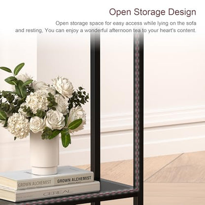 Narrow Side Table Set of 2 for Small Space, 2-Tier Slim End Table, Thin Nightstand, Skinny Snack Couch Table, Sofa Bedside Table in Living Room, Bedroom, Study, Kitchen and Balcony (Black) - color: Black, size: 2-Tier (7.9''D*17''W*22.8''H)