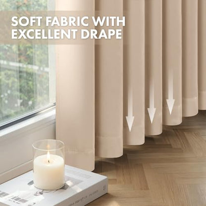 MIULEE Beige Pinch Pleat Blackout Curtains 40x102 Inch Length 2 Panels Set | Back Tab Rod Pocket Pleated, Thermal Insulated, Bedroom Living Room Darkening Drapes, Soundproof Curtains with Hooks - color: Beige, size: 40"W x 102"L (Pack of 2)