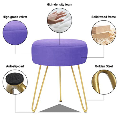 GERANT Multifunctional Vanity Stool - Velvet Footrest Stool-Upholstered Chair Stool -Ottoman Round Modern Dressing Chair - Side Coffee Table Seat with Golden Metal Leg for Living Room (Purple) - color: Purple