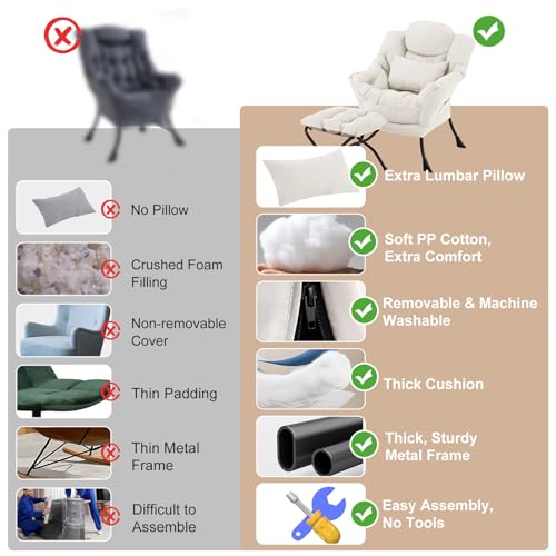 Lazy Chair with Ottoman, Reading Chair with Lumbar Pillow，Beige | Comfy Accent Lounge Chair with Pillow & folding Foot Stool, sturdy metal frame for bedroom, dorm or apartment, Living Room - color: Beige