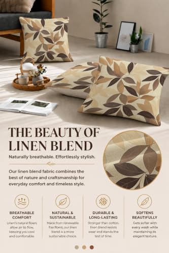 Floral 18x18 Throw Pillow Covers Set of 2, Decorative Vintage Floral Cushion Cases for Couch Sofa Bed, Morandi Peach Orange Nordic Linen Pillowcases Modern Home Decor Leaves-06 - color: Leaves-06