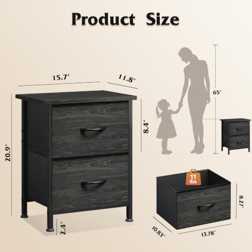 WLIVE Night Stand, Small Dresser with 2 Drawers & Wooden Top, Nightstand with Fabric Bins, Bedside Table End Table for Bedroom, Closet, Entryway, College Dorm, Charcoal Black | Nightstand with Fabric Bins, Bedside Table End Table for Bedroom, Kids Room -