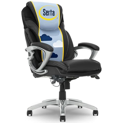 Serta Bryce Executive Office Chair - Ergonomic Computer DeskChair with Lumbar Technology - Adjustable Height - Memory Foam Body Pillows - 360° Swivel Rolling Base - Bonded Leather - Black - color: Black