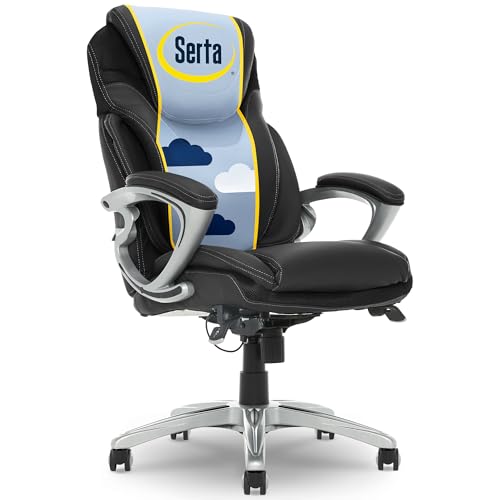 Serta Bryce Executive Office Chair - Ergonomic Computer DeskChair with Lumbar Technology - Adjustable Height - Memory Foam Body Pillows - 360° Swivel Rolling Base - Bonded Leather - Black - color: Black