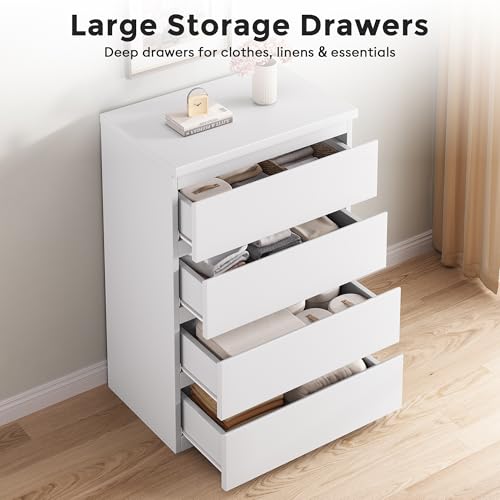 Jocoevol 4 Drawer Dresser for Bedroom, White Dresser Chest of Drawers - Large Wood Dressers TV Stand with Deep Drawers Dressers for Living Room, Hallway, Entryway - White - color: White
