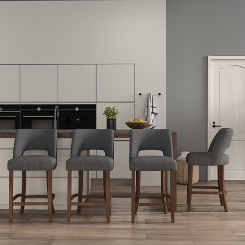 VKNOW Bar Stools Set of 4, 26" Fabric Counter Height Bar Stools, Charcoal | Modern Upholstered Counter Stools with Rubberwood Legs for Kitchen Island Dining Room Bar - color: Charcoal, size: Set of 4