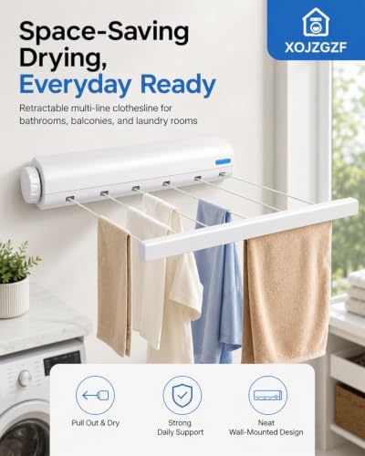 Retractable Multi-line Clothesline Dryer, Clothes Line Indoor, Balcony Laundry Lines, Heavy Duty Hanging Bar, Outside Wall Mounted Drying Rack Outdoor Hanger Spring-Loaded Automatic - color: 4 Ropesx2