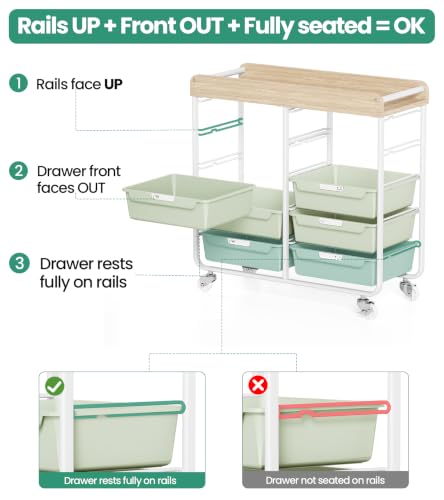 10 Drawer Rolling Storage Cart with Wood Top for Classroom Crafts Green | Easy Setup, Large Capacity, Sturdy Build, Lockable Mobility, For office, classroom and home supplies - color: Green