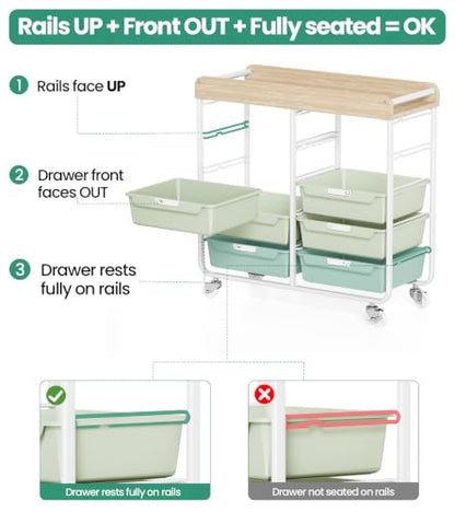 10 Drawer Rolling Storage Cart with Wood Top for Classroom Crafts Green | Easy Setup, Large Capacity, Sturdy Build, Lockable Mobility, For office, classroom and home supplies - color: Green