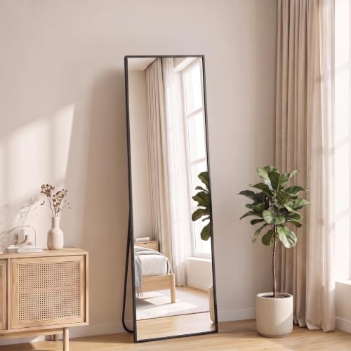 NEWBULIG Full Length Floor Mirror 56"x15", Body Standing Mirror | Wall Hanging or Leaning, Shatter-Proof Glass, Aluminum Alloy Frame with Stand, Home Decor Bedroom, Black - color: Black-rect, size: 56"L x 15"W