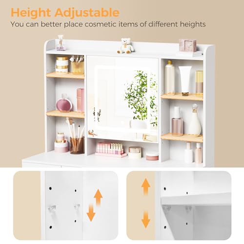BEWISHOME Vanity Desk with Jewelry Storage,Power Outlet and Cushioned Stool | Makeup Vanity Table with Smart LED Mirror,3 Colors,Dressing Table with 9 Drawers and 6 Shelves for Bedroom Girls White