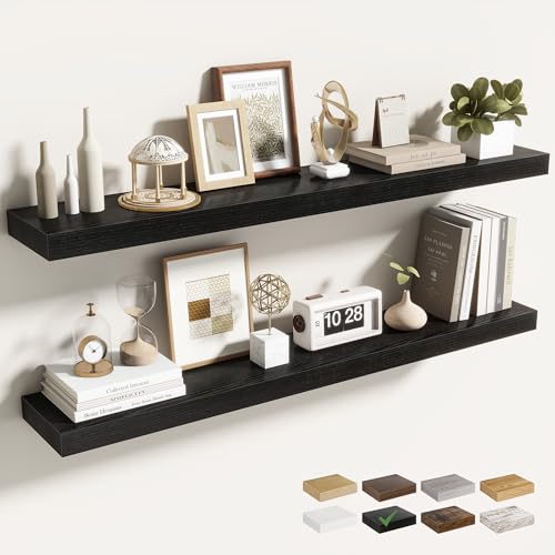 Acovy 40 Inch Floating Shelves for Wall 2 Pack, 40" Wall Shelves for Books, Storage, Decor, Wall Mounted Floating Shelf with Invisible Brackets for Kitchen, Living Room, Black - color: Black, size: 6.5"Wx40"L-2pcs