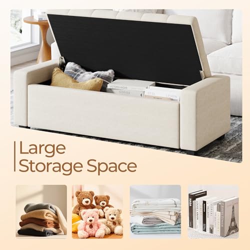 Ottoman with Storage Bench,Large Storage Ottoman Entryway Benches Ottoman Bench with Cushion and Safety Hinge - color: Beige