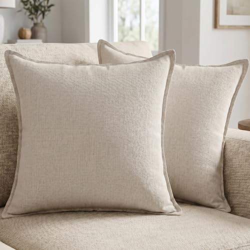 Cotton Linen Throw Pillow Covers 18x18 Inch Nature Linen Set of 2 | Breathable Decorative Cushion Cases with Invisible Zipper - for Boho Farmhouse Decor in Living Room Sofa Couch Bed and Patio - color: Nature Linen, size: 18" x 18" (Pack of 2)