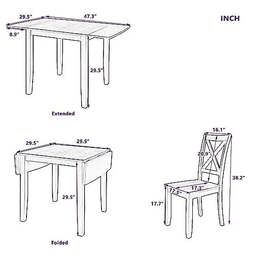 RuiSiSi 3 Piece Drop Leaf Dining Table Set with 2 X-Back Chairs Solid Wood Kitchen Table Set for Kitchen, Dining Room, Small Space, Espresso - color: Espresso, size: 3 Piece