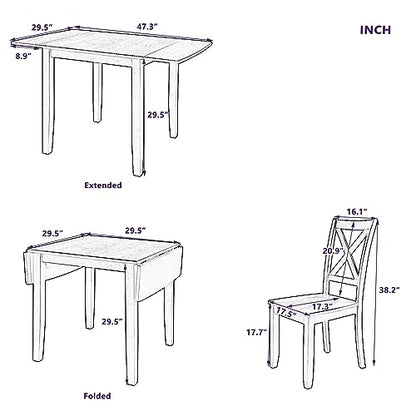 RuiSiSi 3 Piece Drop Leaf Dining Table Set with 2 X-Back Chairs Solid Wood Kitchen Table Set for Kitchen, Dining Room, Small Space, Espresso - color: Espresso, size: 3 Piece