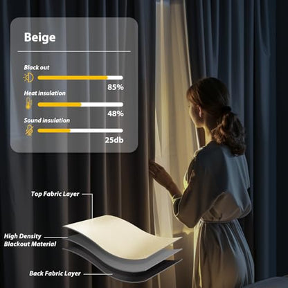 Room Divider Blackout Curtains Flexible Sliding Tracks Sets Ceiling Mounted Rod Window Curtain Privacy Separation for Bedroom Living Rooms,1 Panel Beige Drape and Black Track Set-W144xH84 in - color: Beige, size: 144"W x 84"L (Pack of 1)