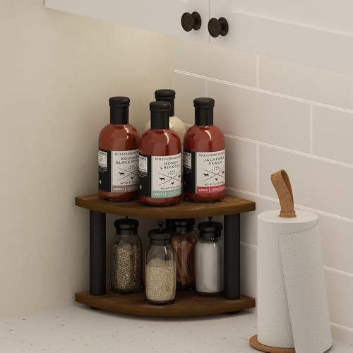 Furinno Turn-N-Tube Kitchen Countertop Organizer, 2-Tier Corner Countertop Organizer Shelf, Corner Shelf, for Kitchen, Pantry, Organizers and Storage, Amber Pine - color: Amber Pine/Black, size: 2-Tier Corner