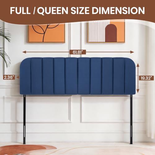 Upholstered Headboard Adjustable Height Queen/King Headboard Velvet Tufted Modern Headboards Easy Assemble Channel Stitched Headboard(Azure Queen) - color: Azure, size: Queen