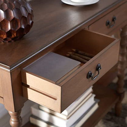 SAFAVIEH Furniture - Athena 2-Drawer Console Table - Brown - Solid Wood - Farmhouse Classic Design - Ideal for Entryway, Living Room, Hallway, 35.5" W x 13" D x 29.5" H (CNS5702C) - color: Brown