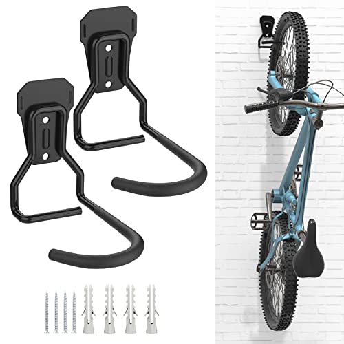 Housolution Bike Wall Mount with Fixed Hook, [2 Pack] Bike Storage Rack | Bike Rack Vertical Stand for Garage - Easily Hang/Detach - with Screws Iron Bike Hanger Brackets - size: 2 PCS