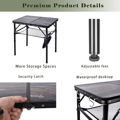 Small Folding Camping Table, 2ft Portable Picnic Table Aluminum 24" x 16", 3 Adjustable Heights Portable Lightweight Table Dining for RV, Picnic, Beach (Black Lava) - color: Black Lava