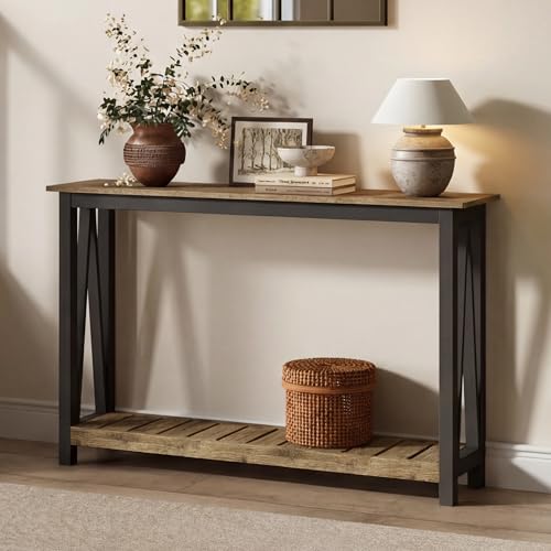 ChooChoo Farmhouse Console Table, Narrow Sofa Table for Entryway, 47 Inch | Rustic Entryway Table for Living Room, Hallway, Rustic Oak & Black - color: Rustic Oak & Black, size: 11.8"D x 47.2"W x 31.5"H