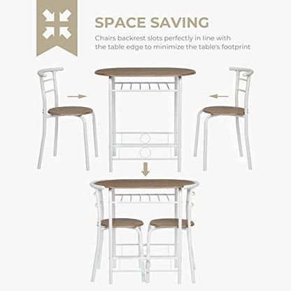 VINGLI 3 Piece Dining Set,Small Kitchen Table Set for 2,Breakfast Table Set,Kitchen Wooden Table and 2 Chairs for Small Space/Dining Room/Apartment,Metal Frame,Wine Rack,White&Warm Oak - color: Warm Oak