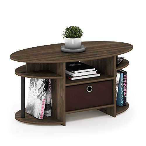 Oval Modern Coffee Table with Side Shelves and Storage Bin, Side Table with Shelf, Coffee Table, for Bedroom, Living Room, Home Office, Columbia Walnut - color: Columbia Walnut/Black/Dark Brown