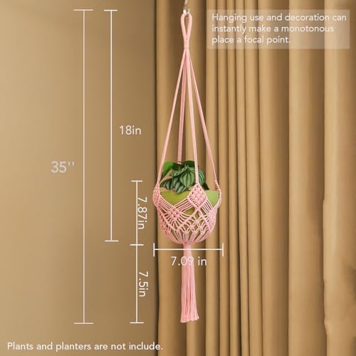 Hanging Planter with Patterns,2Packs Macrame Plant Hangers Indoor Macrame for up to 8 inch Pot Crochet Boho Plant Hanger Holder for Indoor Outdoor with 2S Shaped Stainless Steel Hooks (Pearl Pink) - color: Pearl Pink