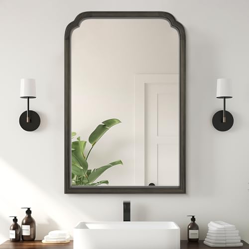 Wooden Framed Wall Mirror, Natural Wood Bathroom Vanity Mirror for Entryway, Living Room or Bedroom Home Decor Vertical or Horizontal Hanging [24" x 36" Black] - color: Black B, size: 36"L x 24"W