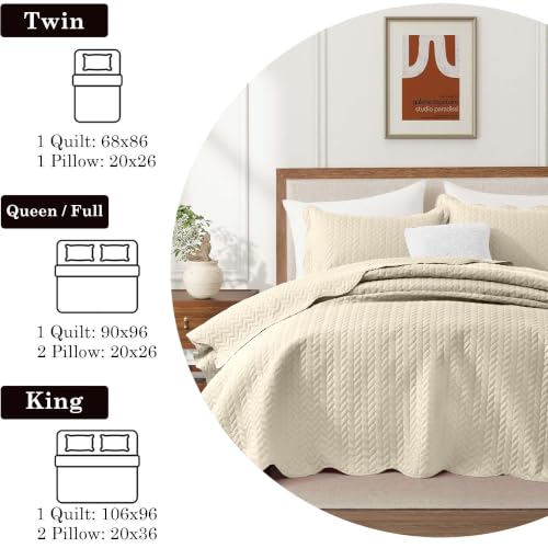 MOONLIGHT20015 Twin Quilt Bedding Set Size (68” x 86”) + 1 Pillow Shams (20” x 26” + 2”) - 2 Pcs All Season Lightweight Reversible Microfiber Coverlet Embossed Quilt Bedspread (Cream) - color: Cream, size: Twin