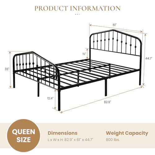 SHA CERLIN Queen Metal Bed Frame with Wrought Iron-Art Headboard, Black | Victorian Style Metal Platform Bed Frame, Wrought Iron-Art Headboard and Footboard, Under-Bed Storage, No Box Spring Needed - color: Black, size: Queen
