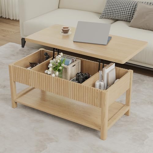 Lift Top Coffee Table,Wooden Rectangle Coffee Table with Hidden Storage Compartment,Open Shelf,Solid Wood Legs,Suitable for Living Room,Office (B-Lift Coffee Table-Oak) - color: B-lift Coffee Table-oak