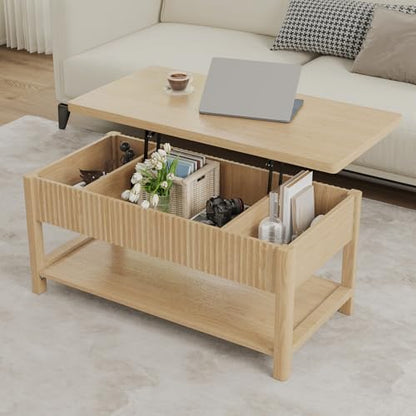Lift Top Coffee Table,Wooden Rectangle Coffee Table with Hidden Storage Compartment,Open Shelf,Solid Wood Legs,Suitable for Living Room,Office (B-Lift Coffee Table-Oak) - color: B-lift Coffee Table-oak