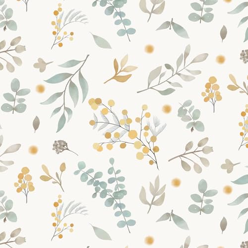 Hopepak 17.3''x197'' Floral Peel and Stick Wallpaper Vintage Contact Paper Removable Self Adhesive Wall Paper for Bedroom Bathroom Living Room Cabinets Nursery - color: Yellow/Green, size: 17.3" x 197"