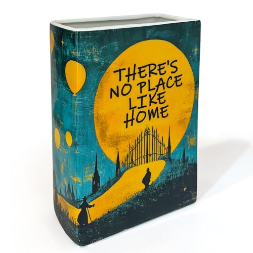 LIFFY Book Vase for Flowers, Ceramic Flower Vase Bookshelf Decor, Unique Book Shape Decration Vase Bookend Gift for Book Lovers(Teal Blue, Wizard of Oz) - color: Teal Blue