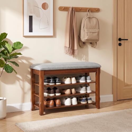 Solid Wood Shoe Rack Bench with Storage, Flip-Top Soft-Close Lid, 31.5” | 550 lbs Max Load, Adjustable Shelves, Cushioned Entryway Shoe Organizer for Closet, Hallway, Foyer - size: 31.5"